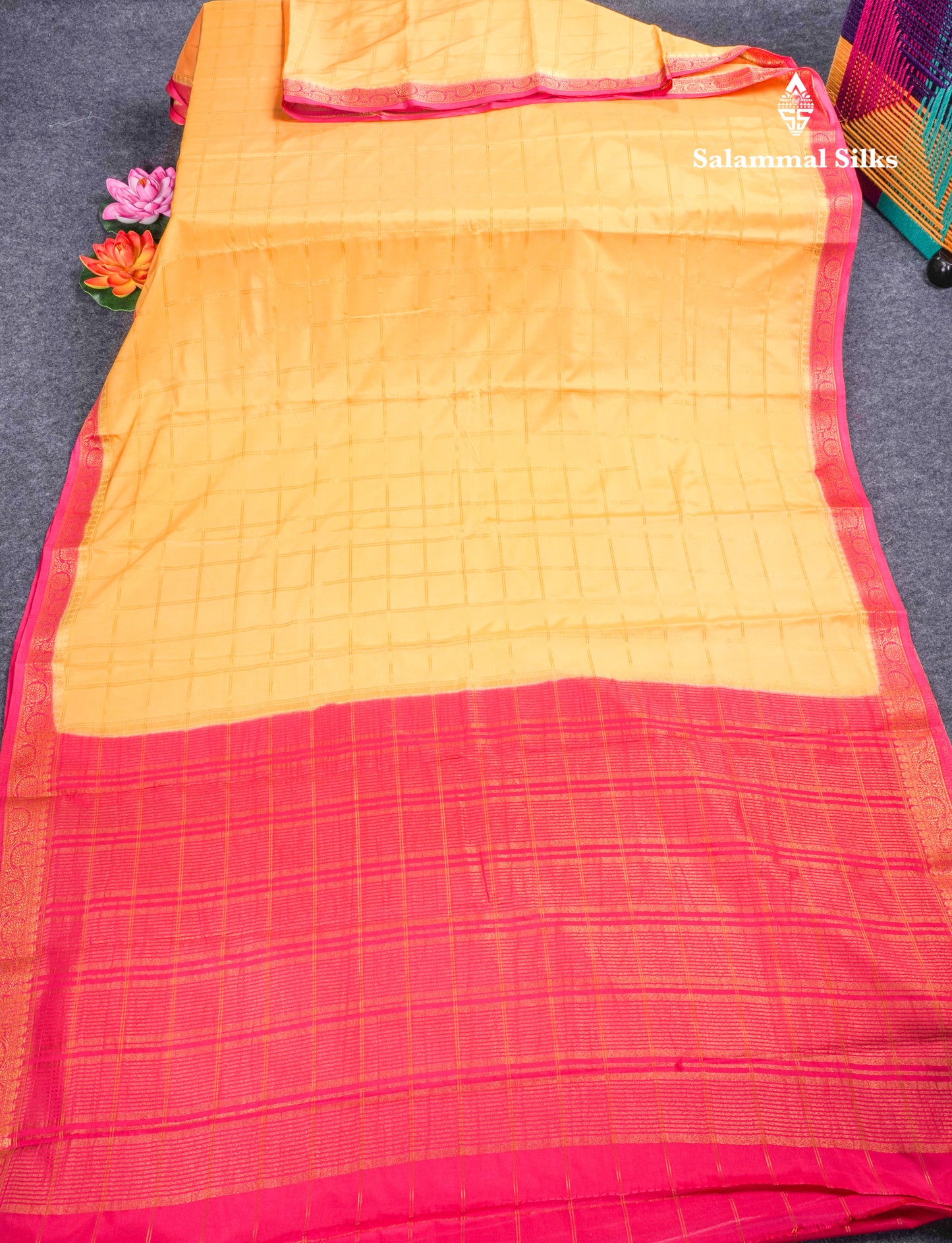 Sapphire Blue Semi Mysore Crepe Saree With Contrast Navy Blue Small Border