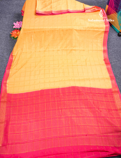 Sapphire Blue Semi Mysore Crepe Saree With Contrast Navy Blue Small Border
