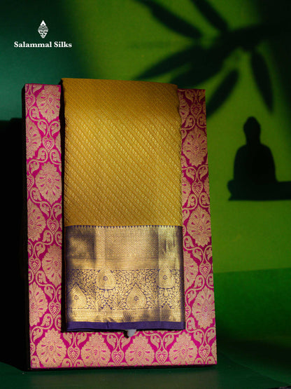 Beautiful Mehandi Green Bridal Pure Kanjivaram Silk Saree With Contrast Violet Traditional Border
