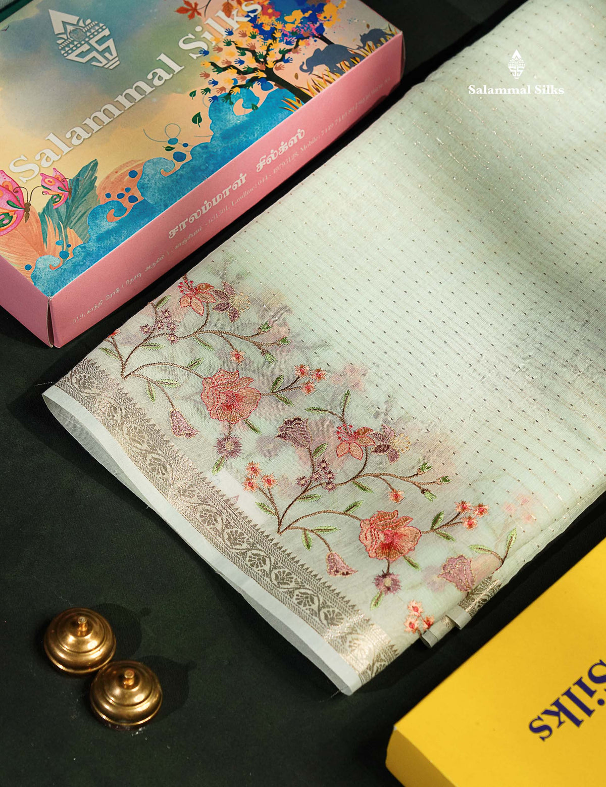 Beautiful Light Pink Zari Lines Cotton Mix Fancy Saree With Embroidery Floral Design & Small Zari Border