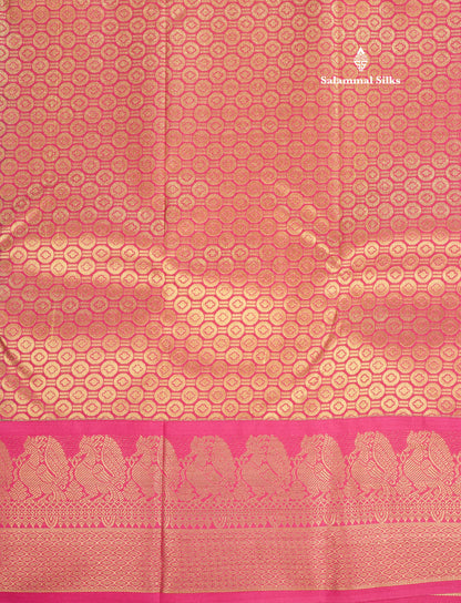 1000 Buttas Mustard Yellow Semi Silk Saree With Contrast Pink Traditional Border
