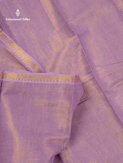 Stunning Lavender Tissue Sungudi Cotton Saree With Small Traditional Zari Border