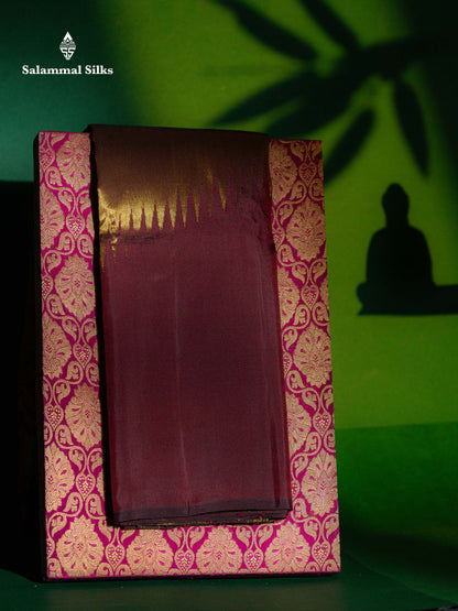 Beautiful Dark Maroon 8Kol Pure Kanjivaram Silk Saree With Traditional Raising Temple Border