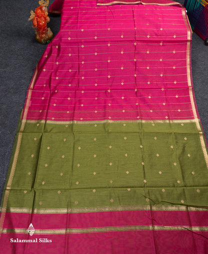 Beautiful Light Grey Stripes With Butta Maheshwar Cotton Saree With Contrast Black Blouse