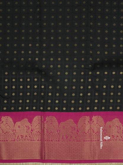 1000 Buttas Mustard Yellow Semi Silk Saree With Contrast Pink Traditional Border