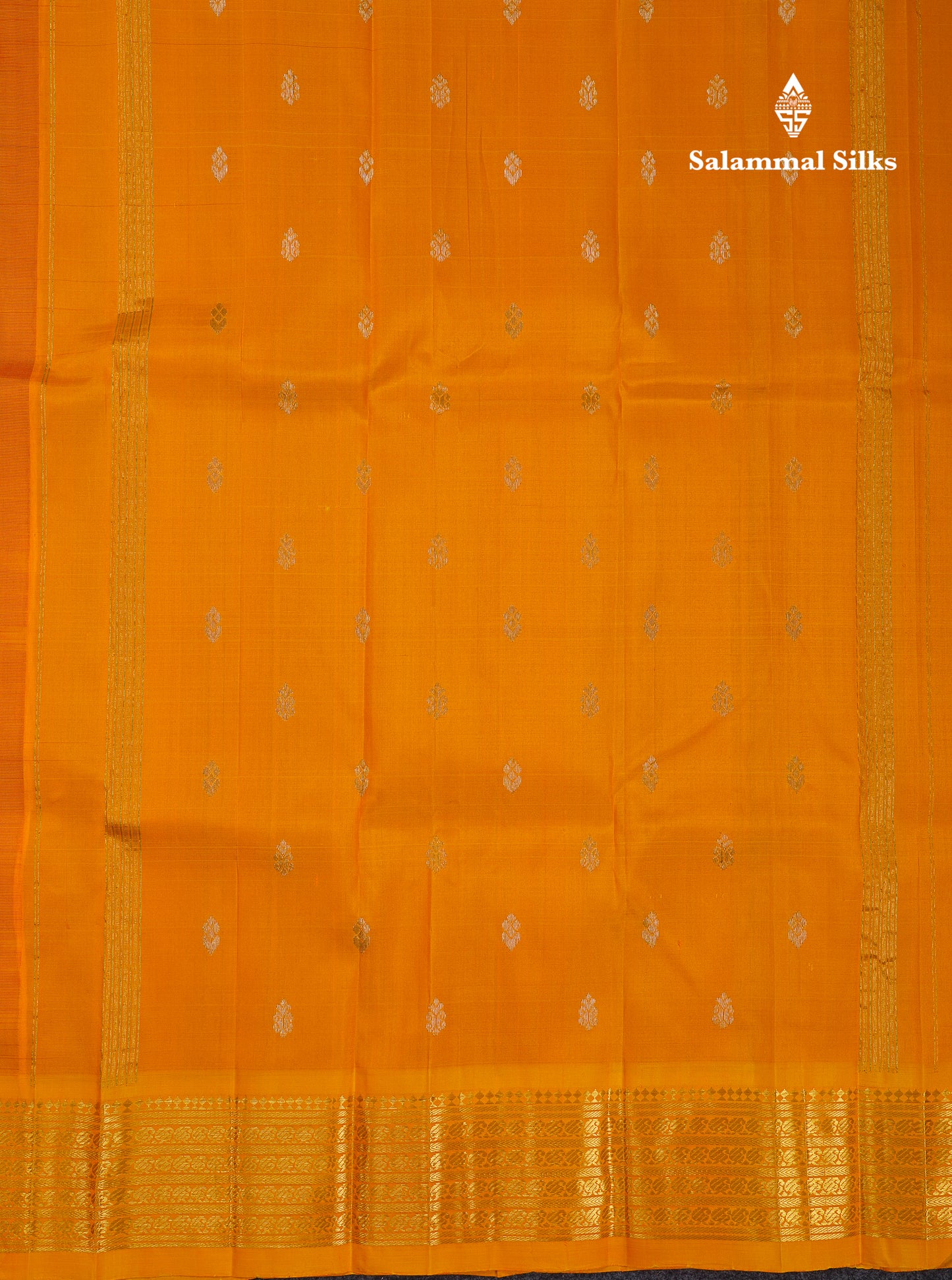 Beautiful Orange Pure Kanjivaram Silk Saree With Contrast Yellow Traditional One Side Border