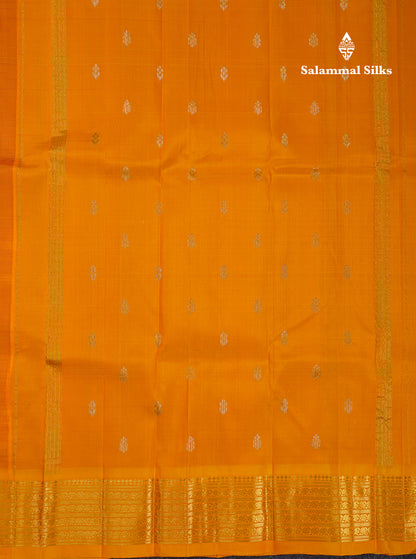 Beautiful Orange Pure Kanjivaram Silk Saree With Contrast Yellow Traditional One Side Border