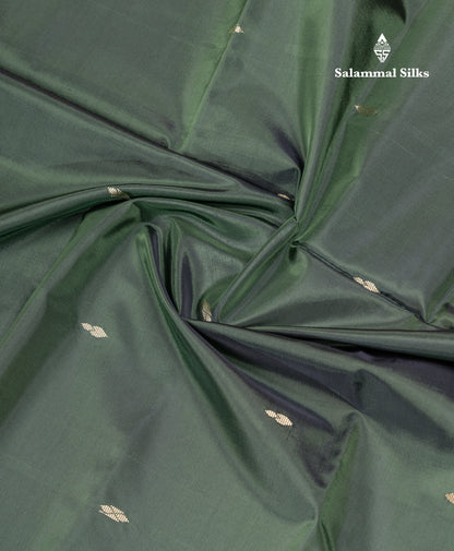 Bottle Green Banana Pinth Saree (Vaazhainaar Pattu) With Contrast Mango Yellow Blouse