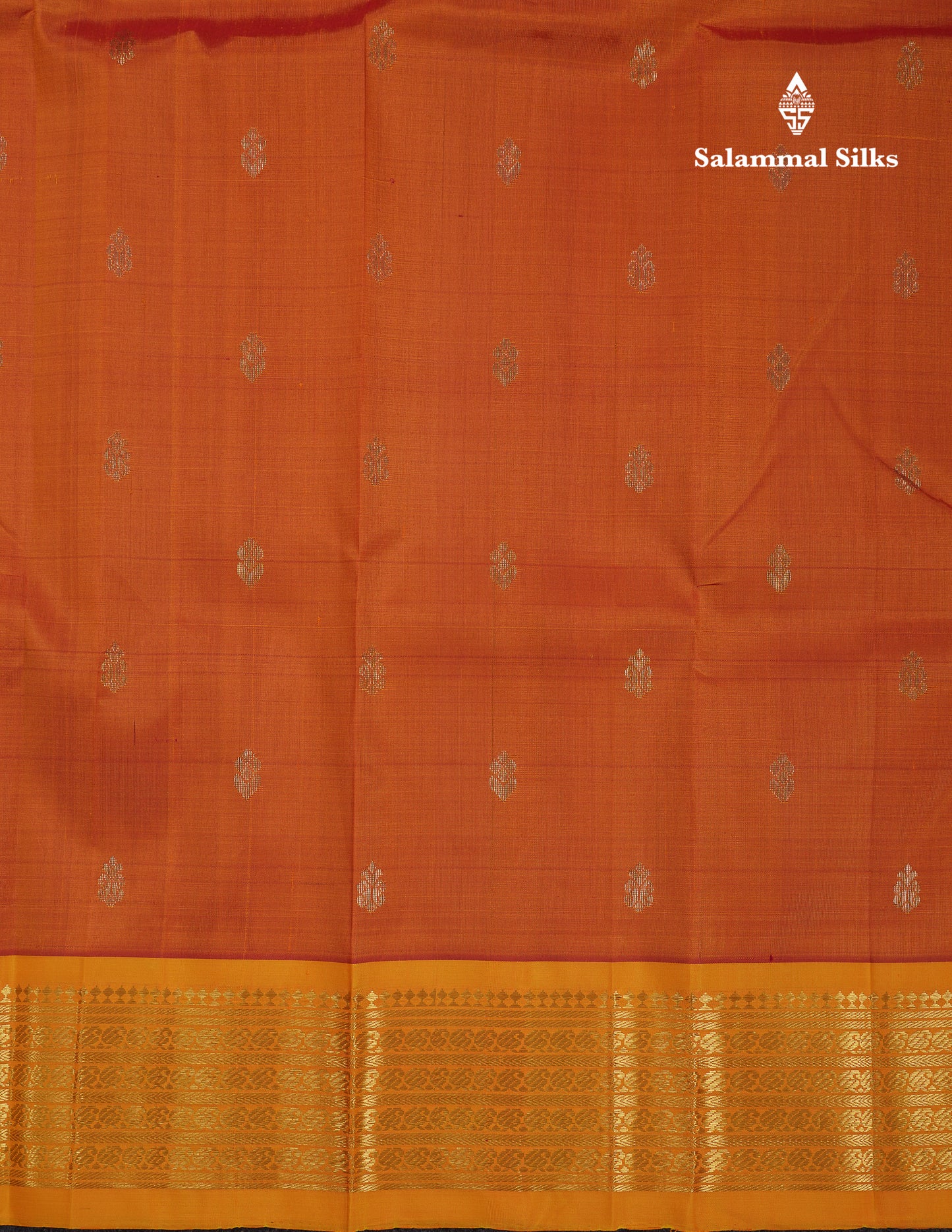 Beautiful Orange Pure Kanjivaram Silk Saree With Contrast Yellow Traditional One Side Border