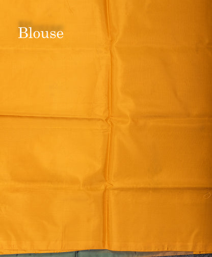 Bottle Green Banana Pinth Saree (Vaazhainaar Pattu) With Contrast Mango Yellow Blouse