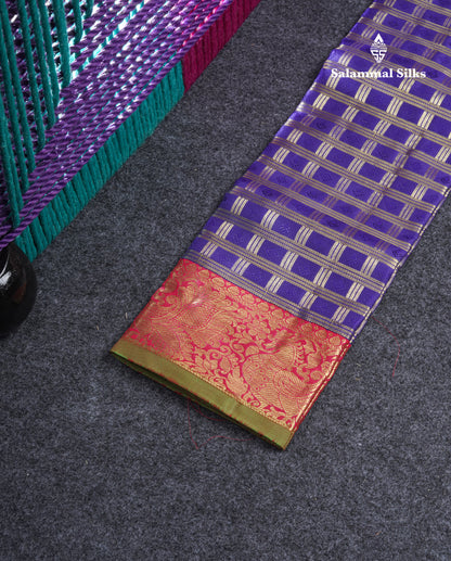 Pure Silk Pattu Pavadai (Peach) With Violet Blouse 19.3"