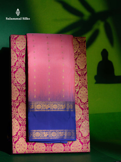 Beautiful Parrot Green Pure Kanjivaram Silk Saree With Contrast Royal Blue Traditional Rettapet Border