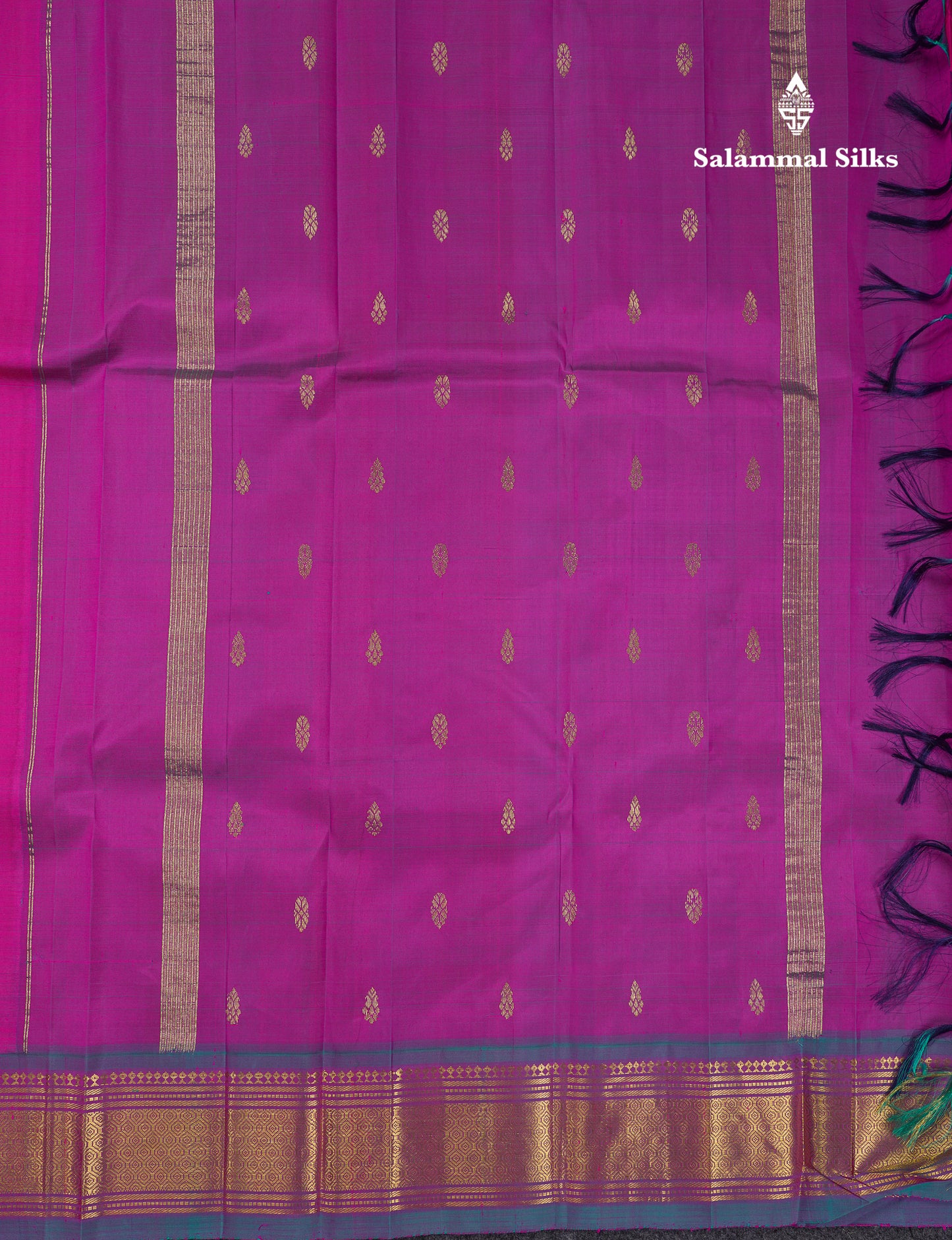 Beautiful Pink Pure Kanjivaram Silk Saree With Contrast Blue Shade Traditional One Side Border