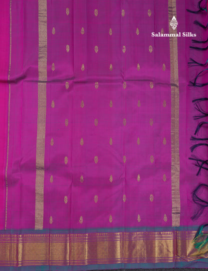 Beautiful Pink Pure Kanjivaram Silk Saree With Contrast Blue Shade Traditional One Side Border