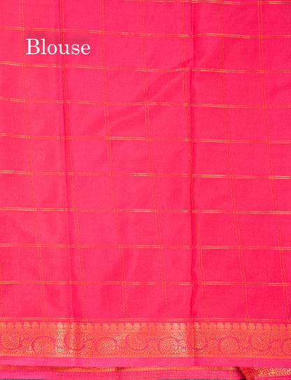 Sapphire Blue Semi Mysore Crepe Saree With Contrast Navy Blue Small Border