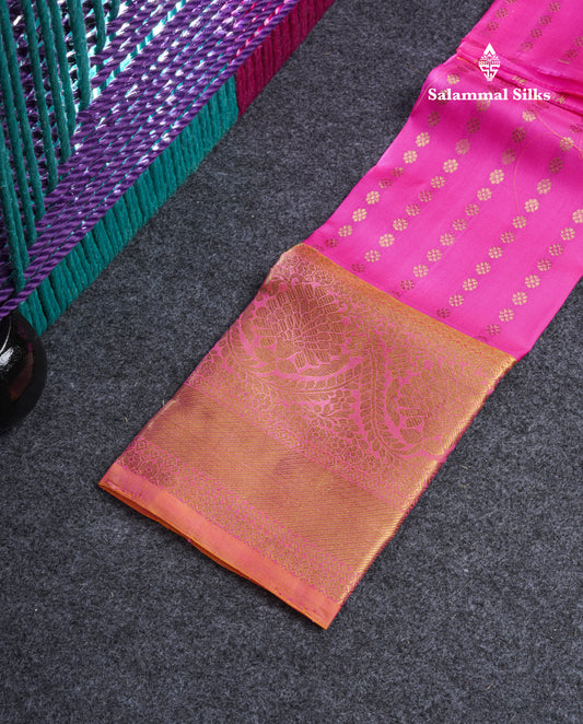 Pure Silk Pattu Pavadai (Pink) With Pinkish Orange Blouse 20"