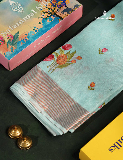 Beautiful Baby Pink Thread Work Buttas Fancy Saree With Blouse