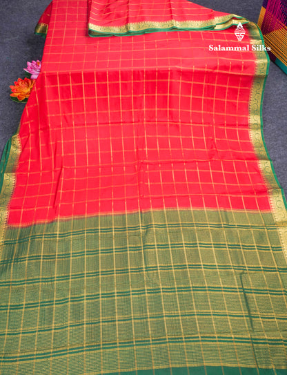 Sapphire Blue Semi Mysore Crepe Saree With Contrast Navy Blue Small Border