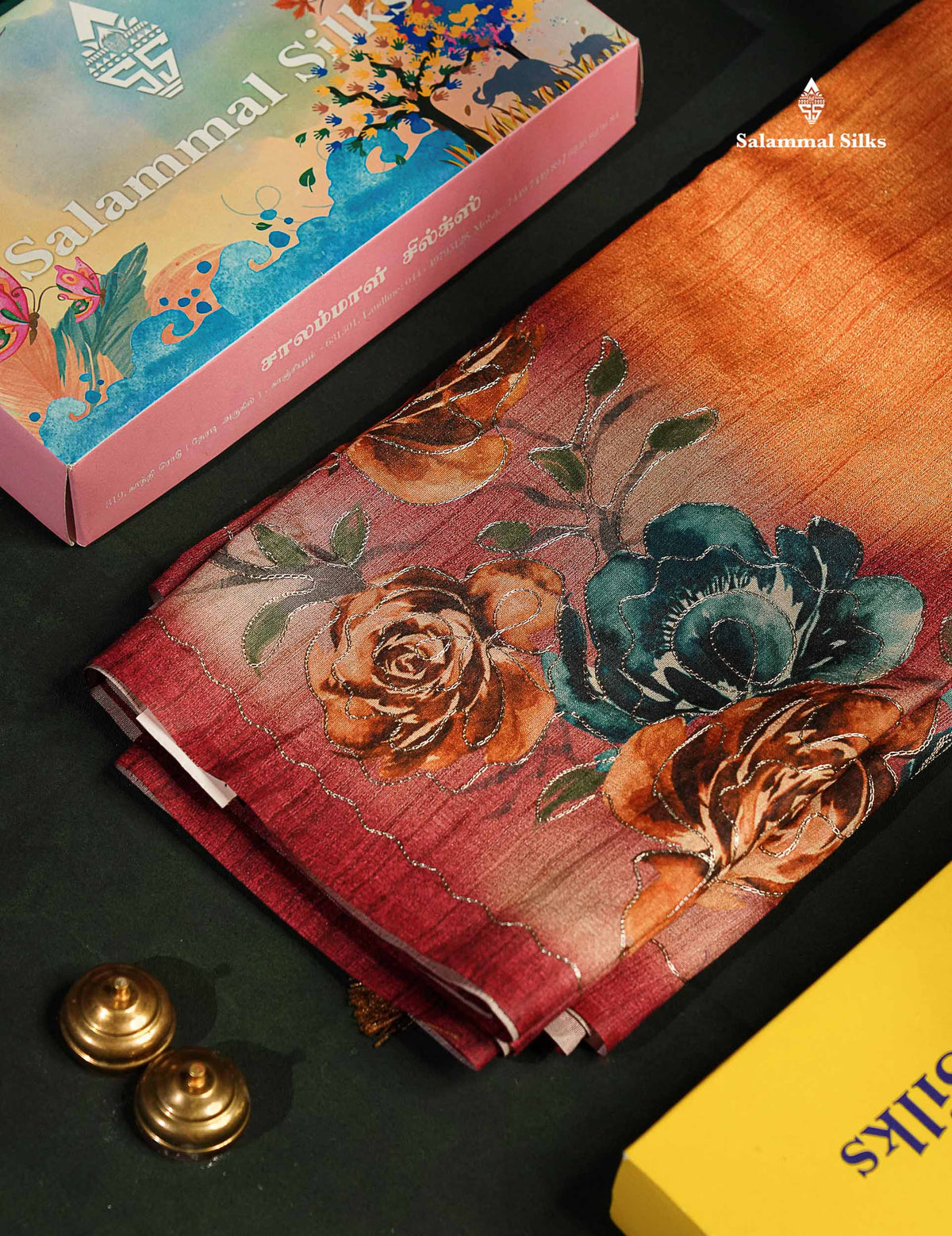 Mustard Yellow Semi Tussar Fancy Saree With Light Maroon Blouse