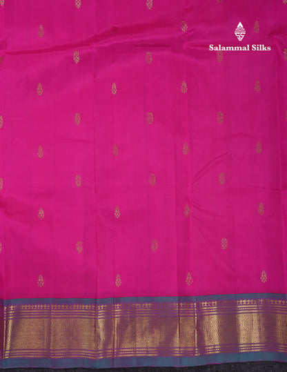 Beautiful Pink Pure Kanjivaram Silk Saree With Contrast Blue Shade Traditional One Side Border