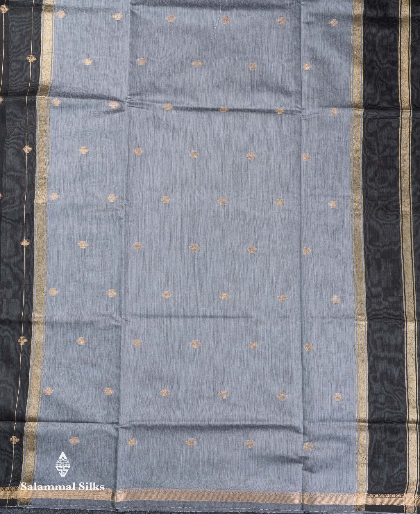 Beautiful Light Grey Stripes With Butta Maheshwar Cotton Saree With Contrast Black Blouse