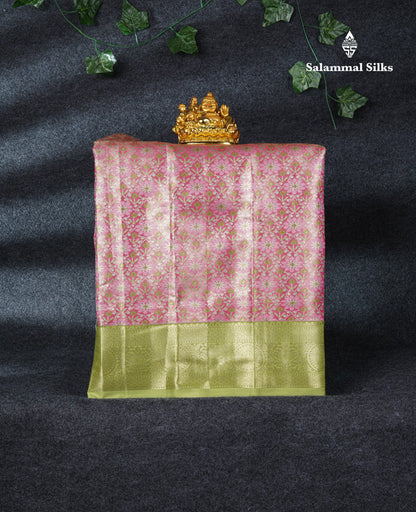 Semi Silk Pattu Pavadai Tissue (Pink) With Pista Green Blouse 21"