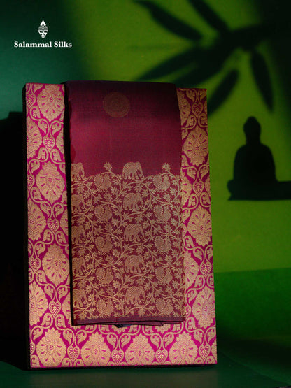 Beautiful Maroon Chakaram Butta Pure Kanjivaram Silk Saree With Elephant & Peacock Traditional Evening Morning Border