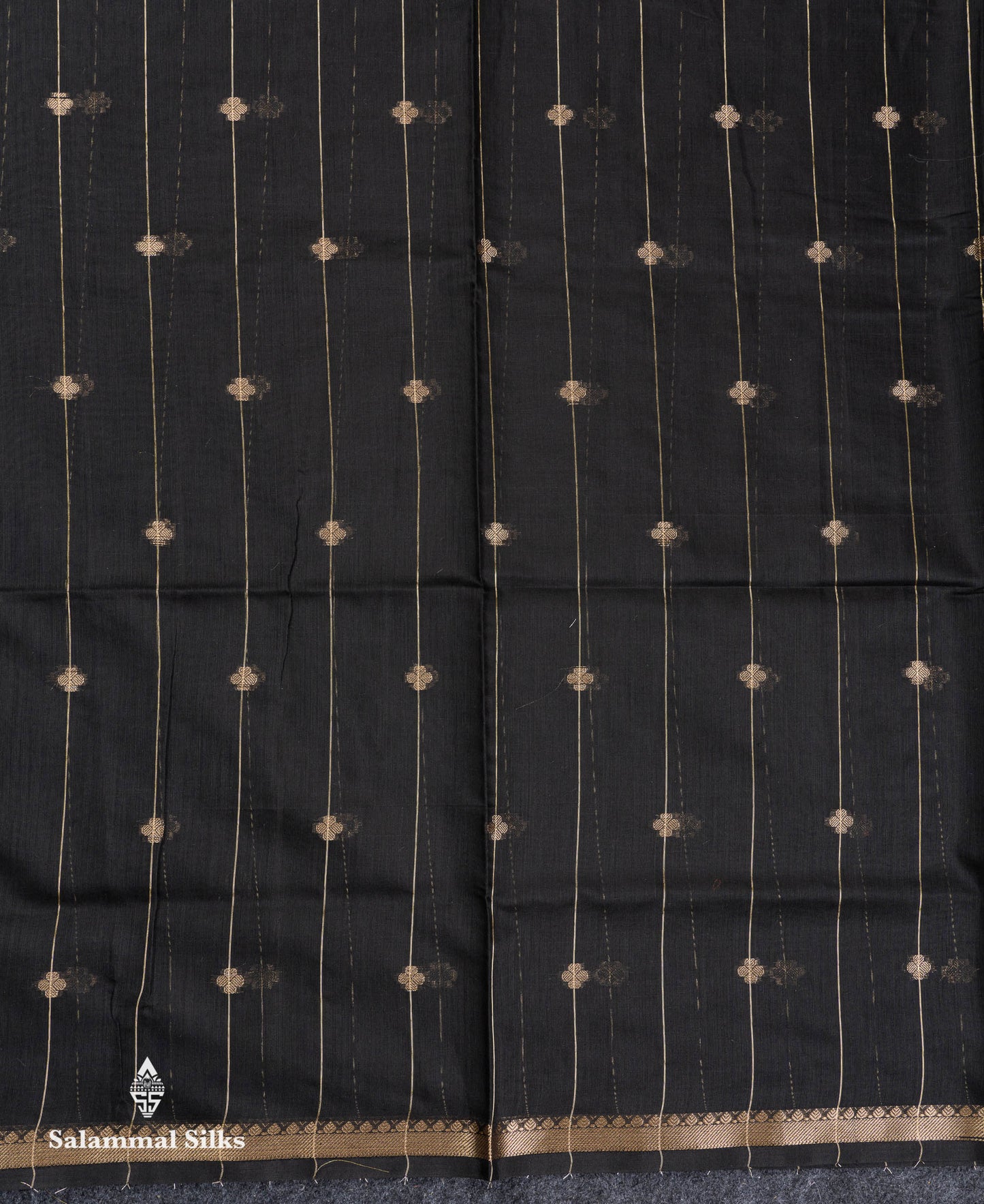Beautiful Light Grey Stripes With Butta Maheshwar Cotton Saree With Contrast Black Blouse