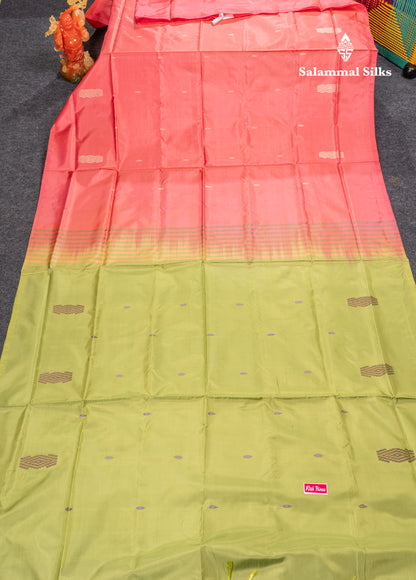 Pink Banana Pinth Saree (Vaazhainaar Pattu) With Contrast Parrot Green Blouse