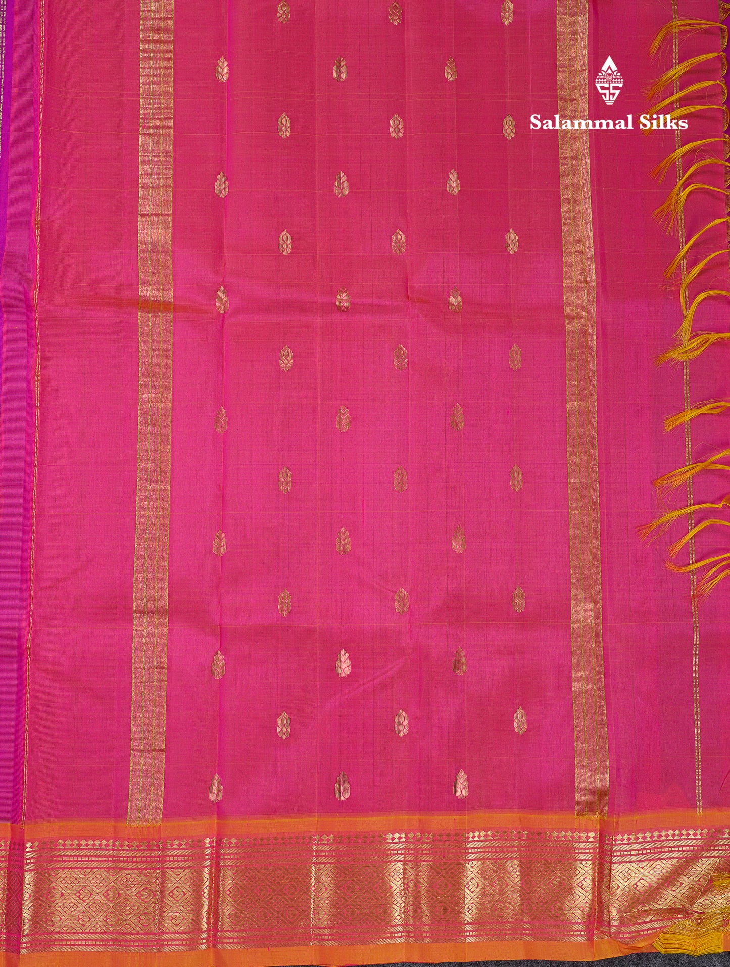 Beautiful Purple Pure Kanjivaram Silk Saree With Contrast Mustard Yellow Traditional One Side Border