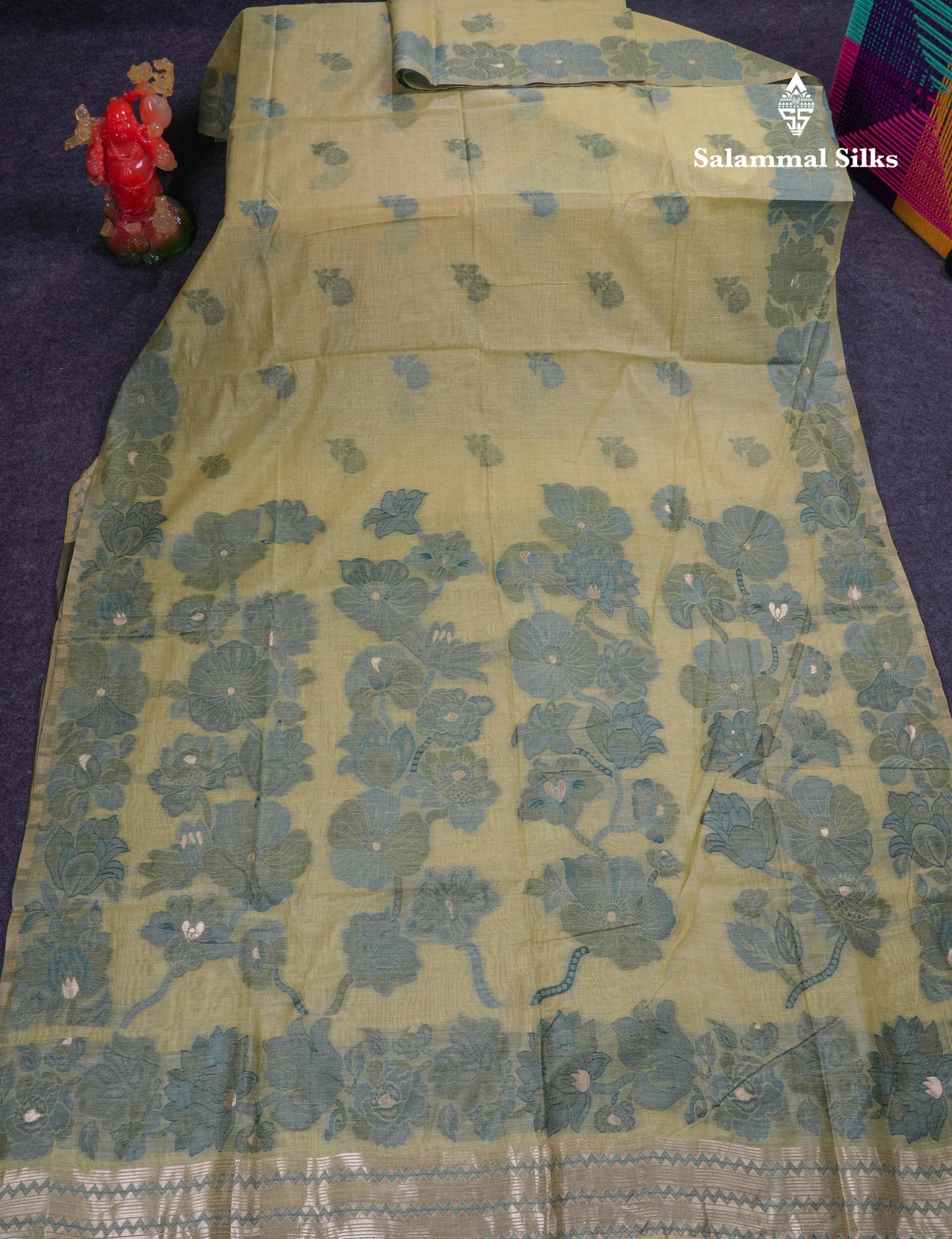 Beautiful Light Yellow Muga Cotton Saree With Contrast Light Red Blouse