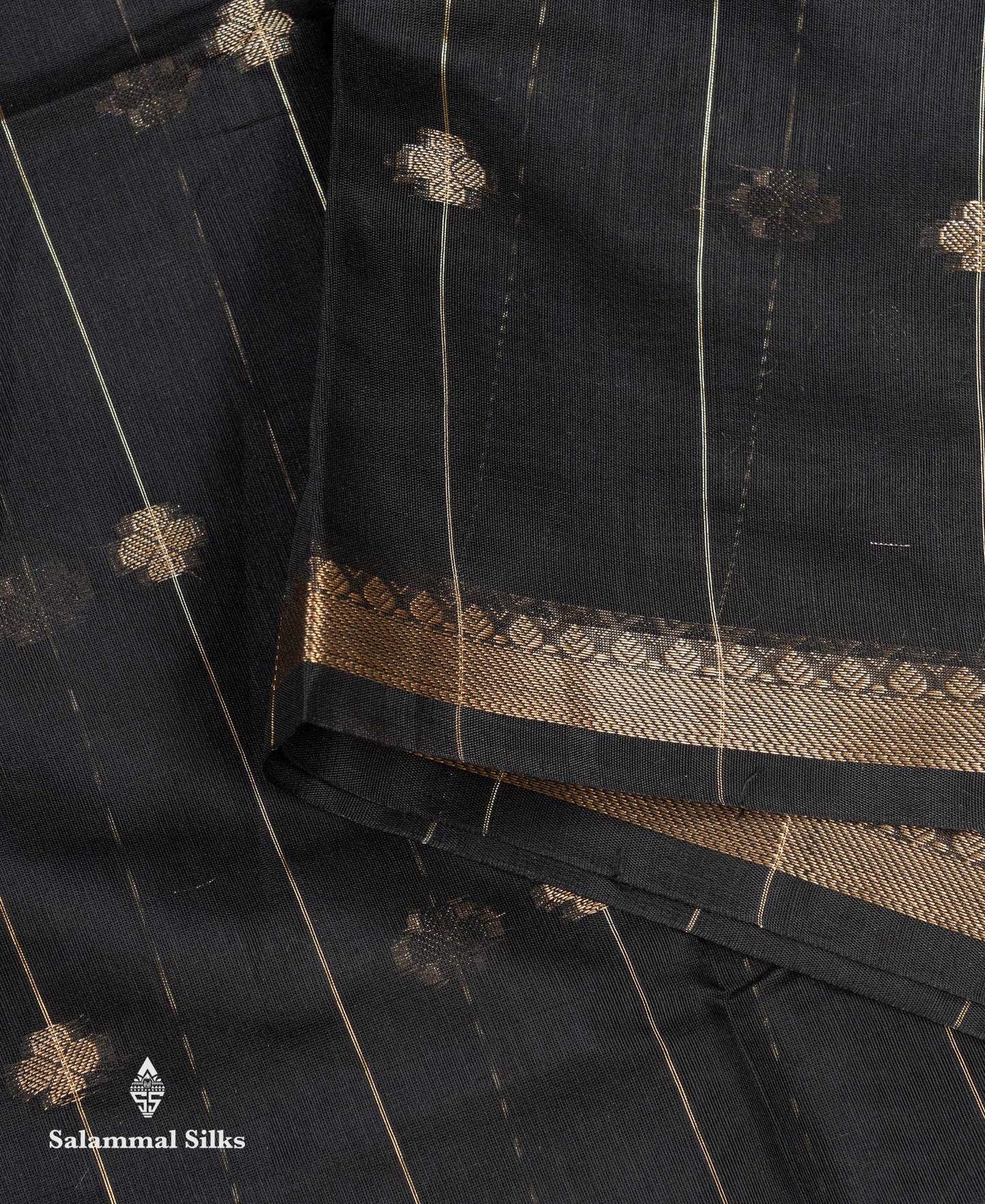 Beautiful Light Grey Stripes With Butta Maheshwar Cotton Saree With Contrast Black Blouse