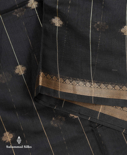 Beautiful Light Grey Stripes With Butta Maheshwar Cotton Saree With Contrast Black Blouse