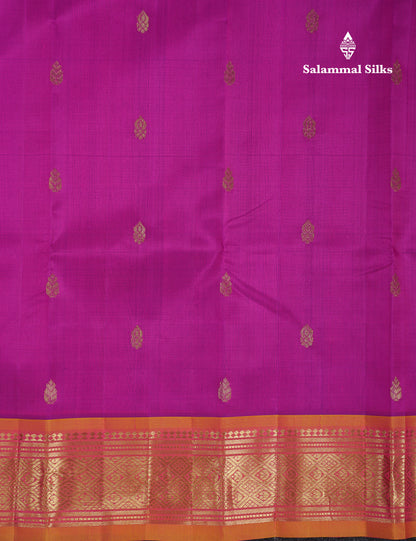 Beautiful Purple Pure Kanjivaram Silk Saree With Contrast Mustard Yellow Traditional One Side Border