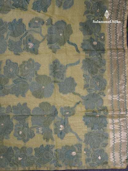 Beautiful Light Yellow Muga Cotton Saree With Contrast Light Red Blouse