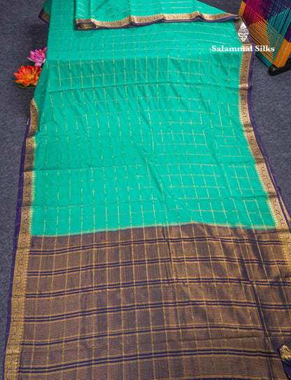 Sapphire Blue Semi Mysore Crepe Saree With Contrast Navy Blue Small Border