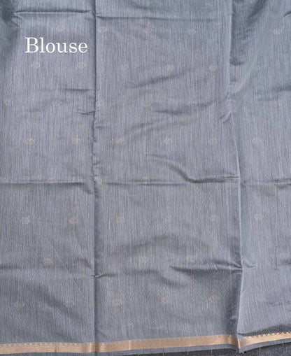 Beautiful Light Grey Stripes With Butta Maheshwar Cotton Saree With Contrast Black Blouse
