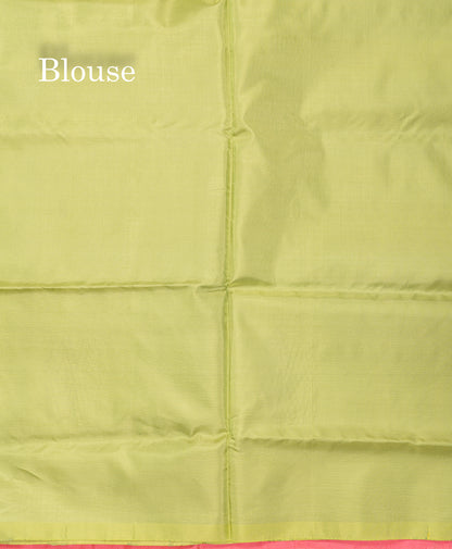 Pink Banana Pinth Saree (Vaazhainaar Pattu) With Contrast Parrot Green Blouse