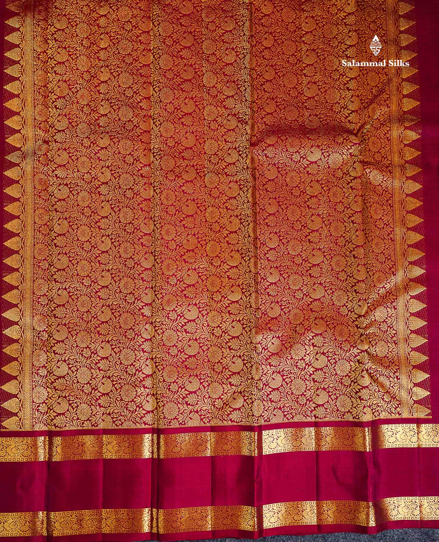 Pure Kanjivaram Silk Saree - Dark Maroon Tiny Zari Checks With Traditional Rettapet Gap Border