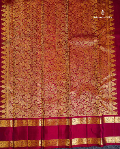 Pure Kanjivaram Silk Saree - Dark Maroon Tiny Zari Checks With Traditional Rettapet Gap Border
