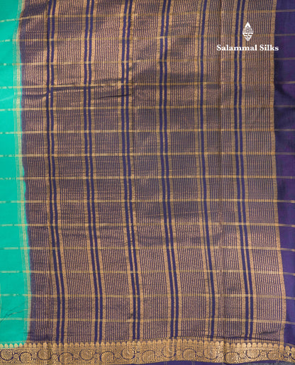 Sapphire Blue Semi Mysore Crepe Saree With Contrast Navy Blue Small Border