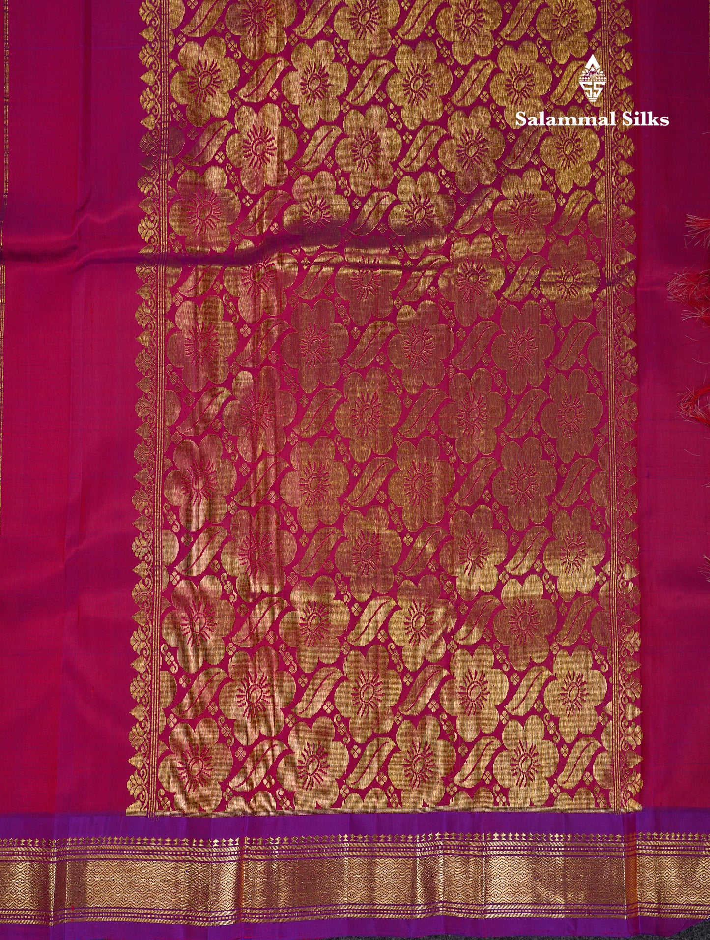 Beautiful Chilly Red Pure Kanjivaram Silk Saree With Contrast Violet Traditional One Side Border