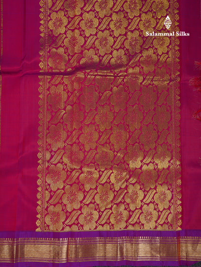 Beautiful Chilly Red Pure Kanjivaram Silk Saree With Contrast Violet Traditional One Side Border