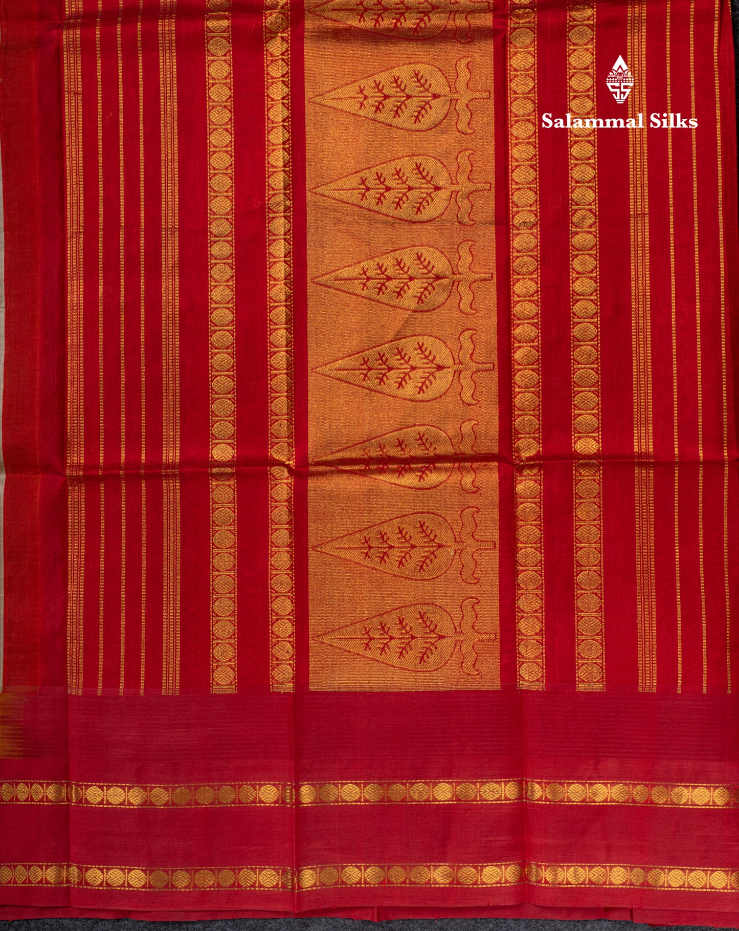 Sandal Pure Silk Cotton Saree With Contrast Violet Traditional Temple & Rettapet Border