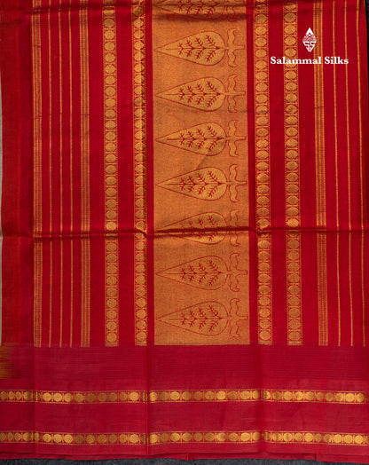 Sandal Pure Silk Cotton Saree With Contrast Violet Traditional Temple & Rettapet Border
