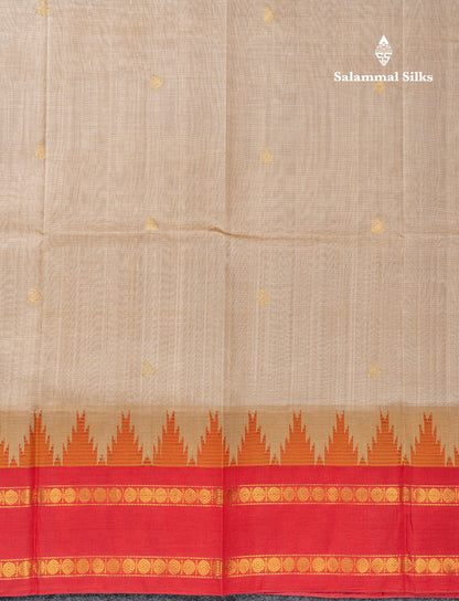 Sandal Pure Silk Cotton Saree With Contrast Violet Traditional Temple & Rettapet Border