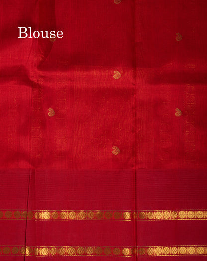 Sandal Pure Silk Cotton Saree With Contrast Violet Traditional Temple & Rettapet Border