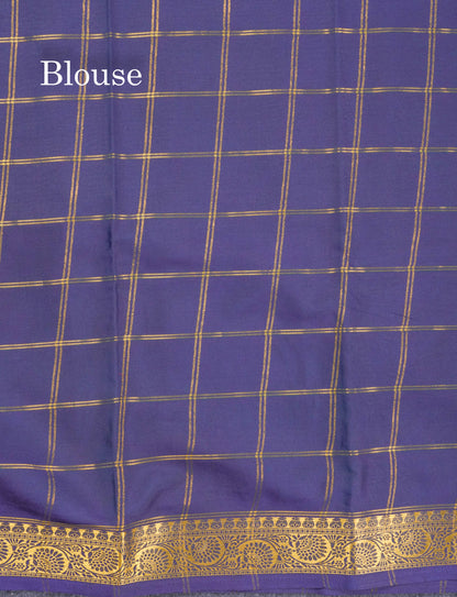 Sapphire Blue Semi Mysore Crepe Saree With Contrast Navy Blue Small Border