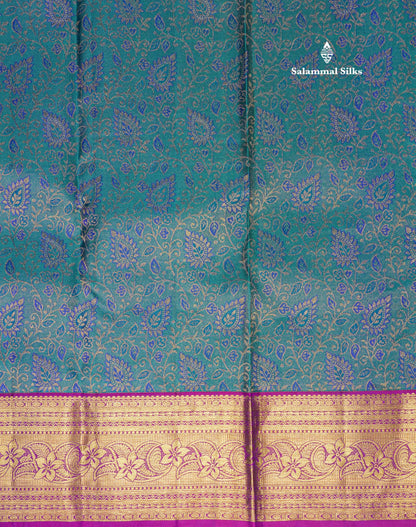 Peacock Blue Beautiful Bridal Pure Kanjivaram Silk Saree With Contrast Vadamalli Border