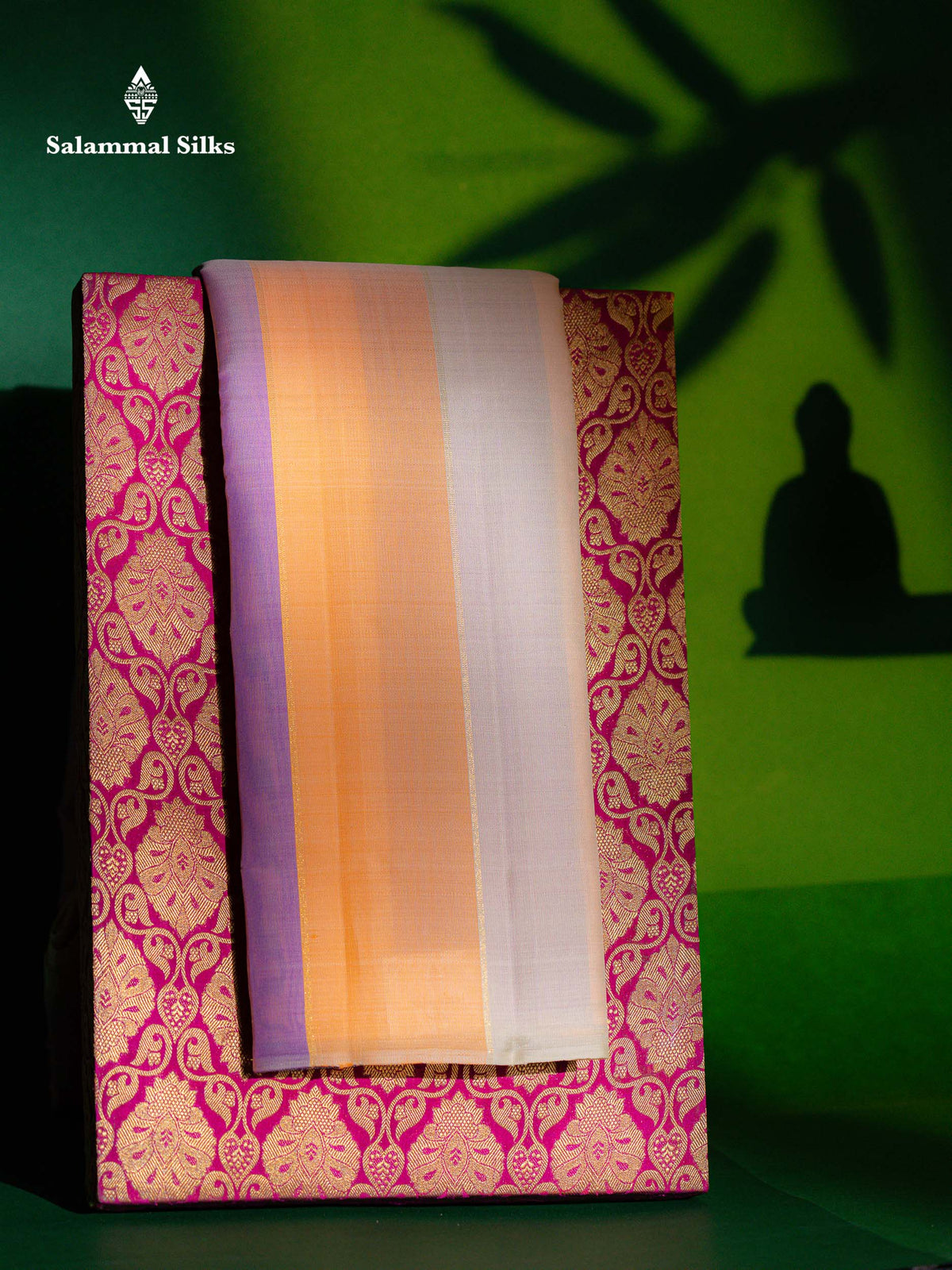 Beautiful Multicolour Kanjivaram Kora Silk Saree With Contrast Cream Sandal Blouse